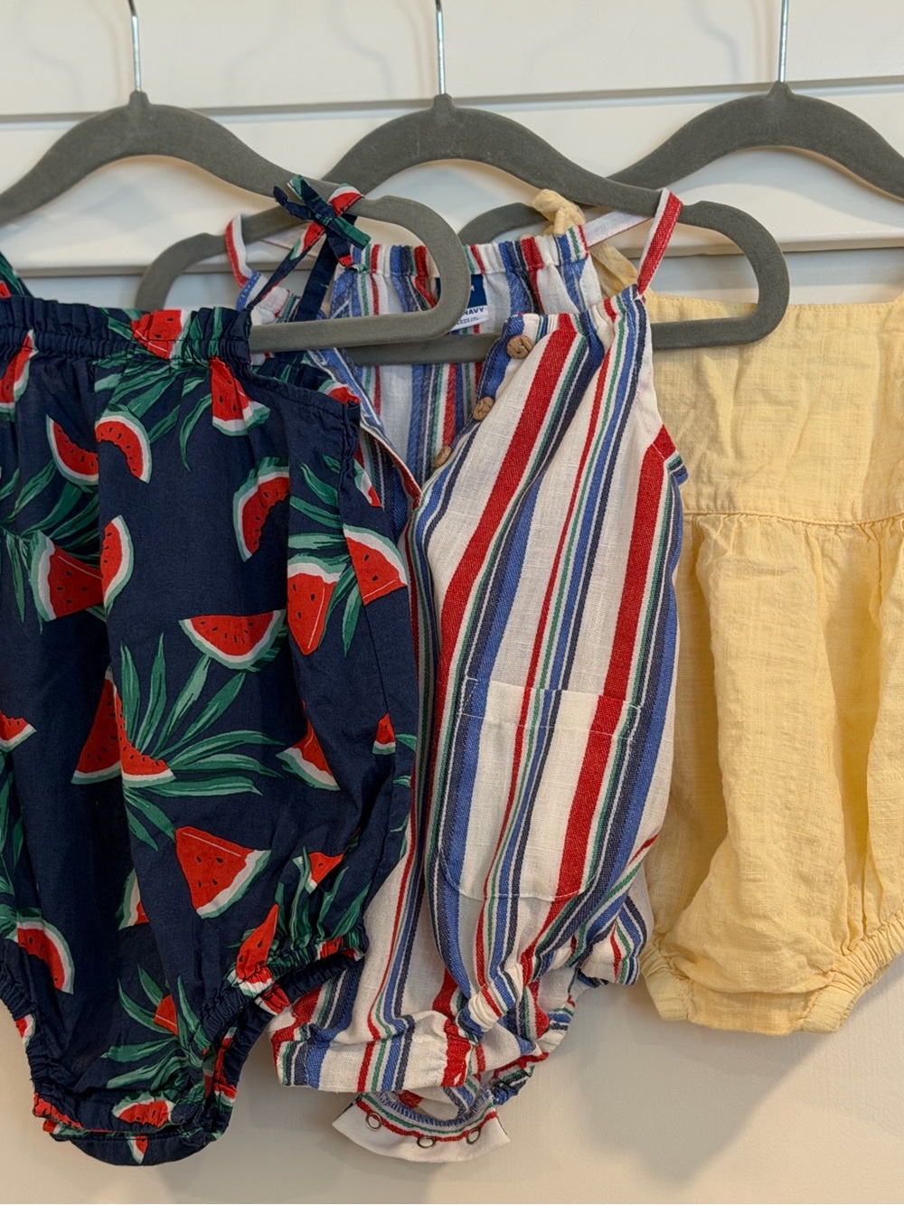 Kids Cotton Sun Suits - Navy Watermelon, Red/Blue Stripe & Yellow